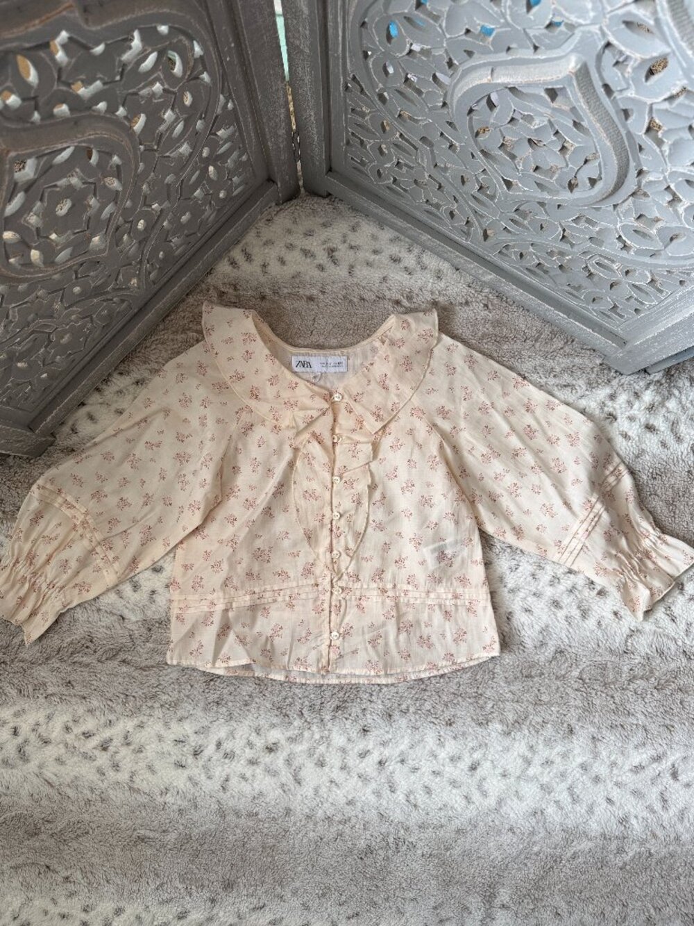 ZARA cream floral peasant top girls size 6 pastel Euro Summer boho girlhoodcore